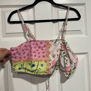 Patchwork Floral Swim Top Pink & White